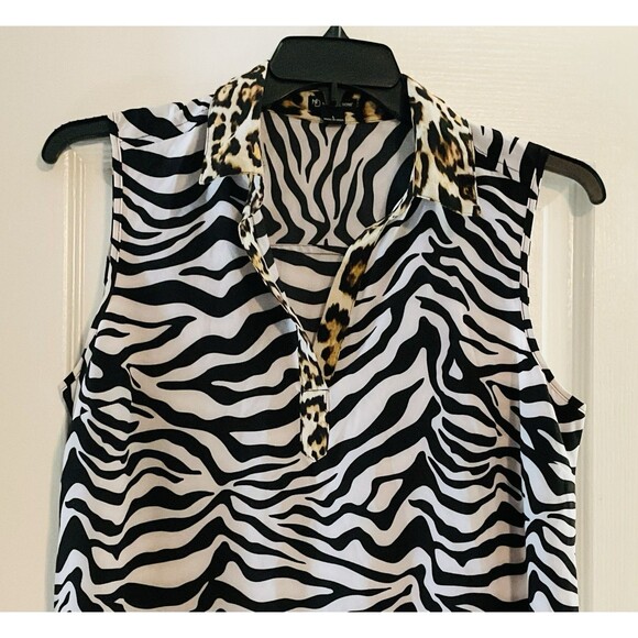 New Direction Women's Sleeveless Printed Woven Blouse Size L, Zip Zebra - Picture 3 of 8
